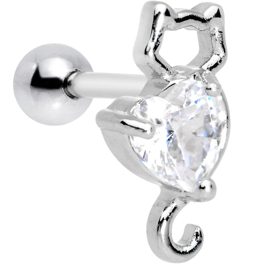 16G 1/4 Clear Gem Heart Kitty Cat Tragus Cartilage Earring