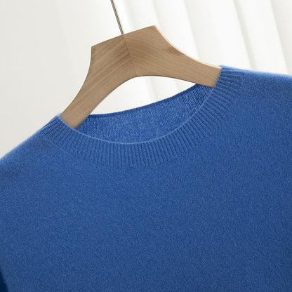 Knitted Short Sleeve Pure Wool Sweater Men's Round Neck