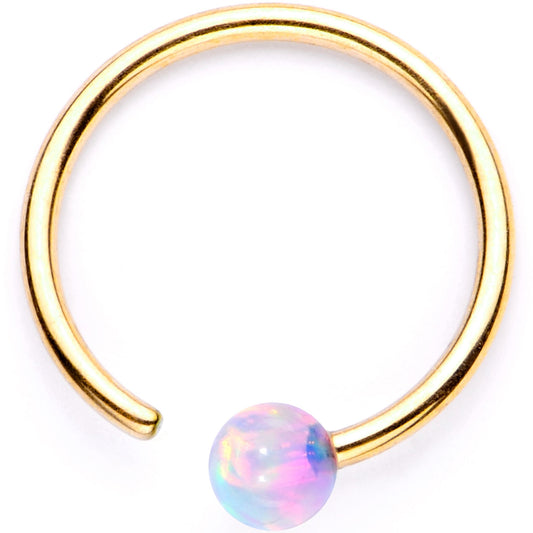 20G White Synthetic Opal Gold PVD Seamless Circular Ring