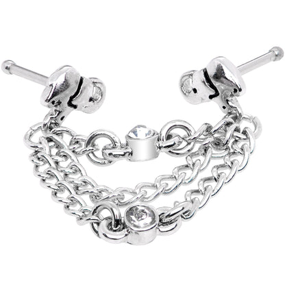 20G 1/4 Clear Gem Elephant Chain Dangle Double Nose Bone