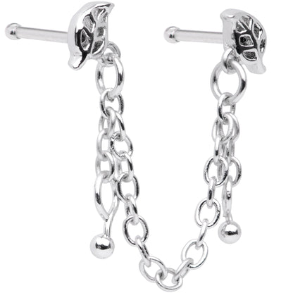 20G 1/4 Autumn Fall Leaves Chain Dangle Double Nose Bone