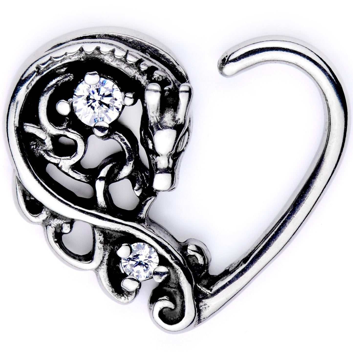 16G 3/8 Clear CZ Gem Dragon Den Right Heart Closure Ring