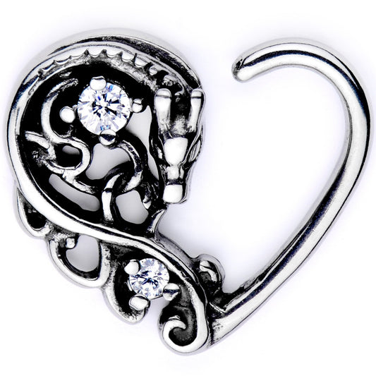 16G 3/8 Clear CZ Gem Dragon Den Right Heart Closure Ring