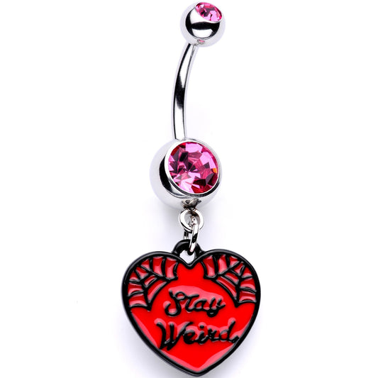 Pink Gem Stay Weird Red Heart Dangle Belly Ring