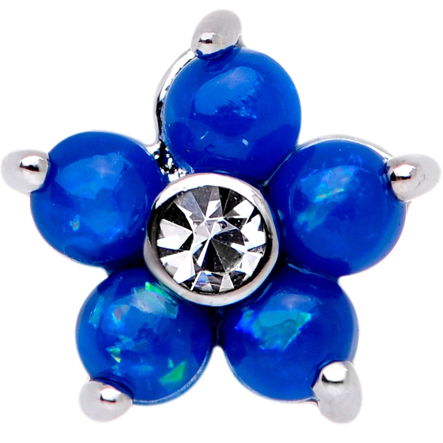 16G 1/4 Blue Faux Opal CZ Flower Cartilage Tragus