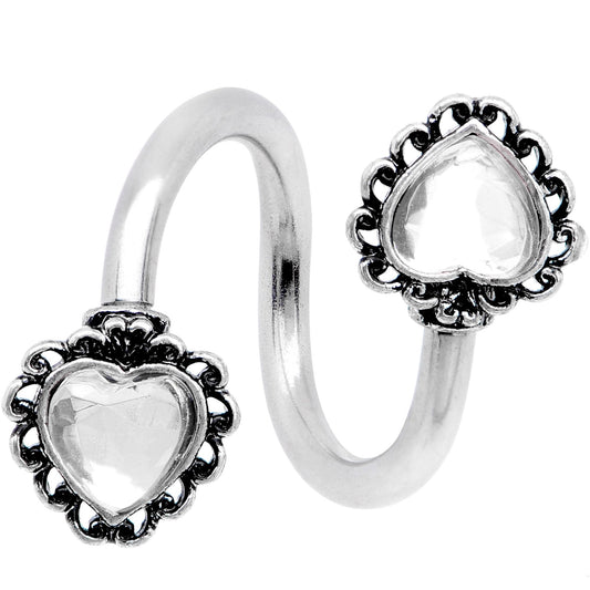 Clear Gem Hearts on Hearts Spiral Twister Belly Ring