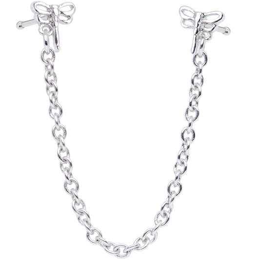 20G 1/4 Daring Dragonfly Chain Dangle Double Nose Bone