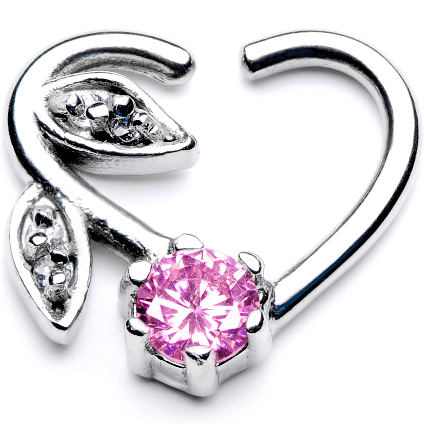 16G 3/8 Pink CZ Gem A Rose Flower is a Rose Flower Right Heart Closure Ring