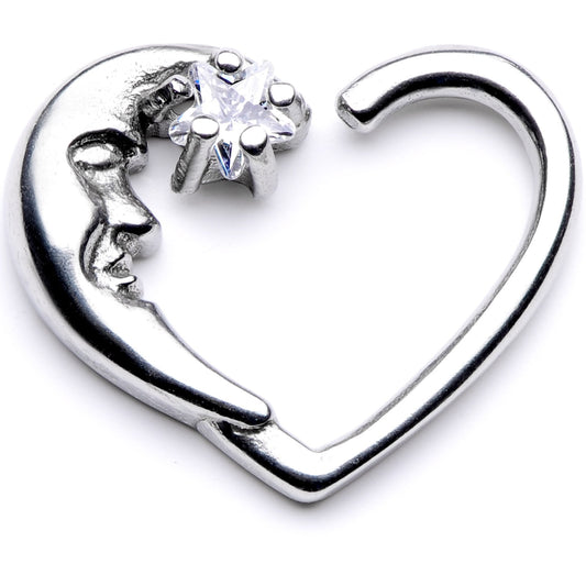 16G 3/8 Clear CZ Gem Star in the Moon Right Heart Closure Ring