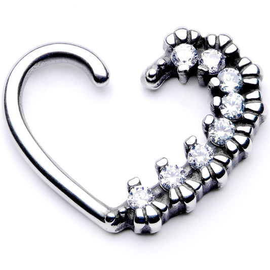 16G 3/8 Clear CZ Gem Octet Left Heart Closure Ring