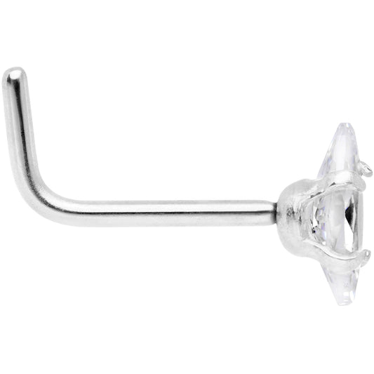 20G 1/4 Clear CZ Gem Ellipse L Shape Nose Ring