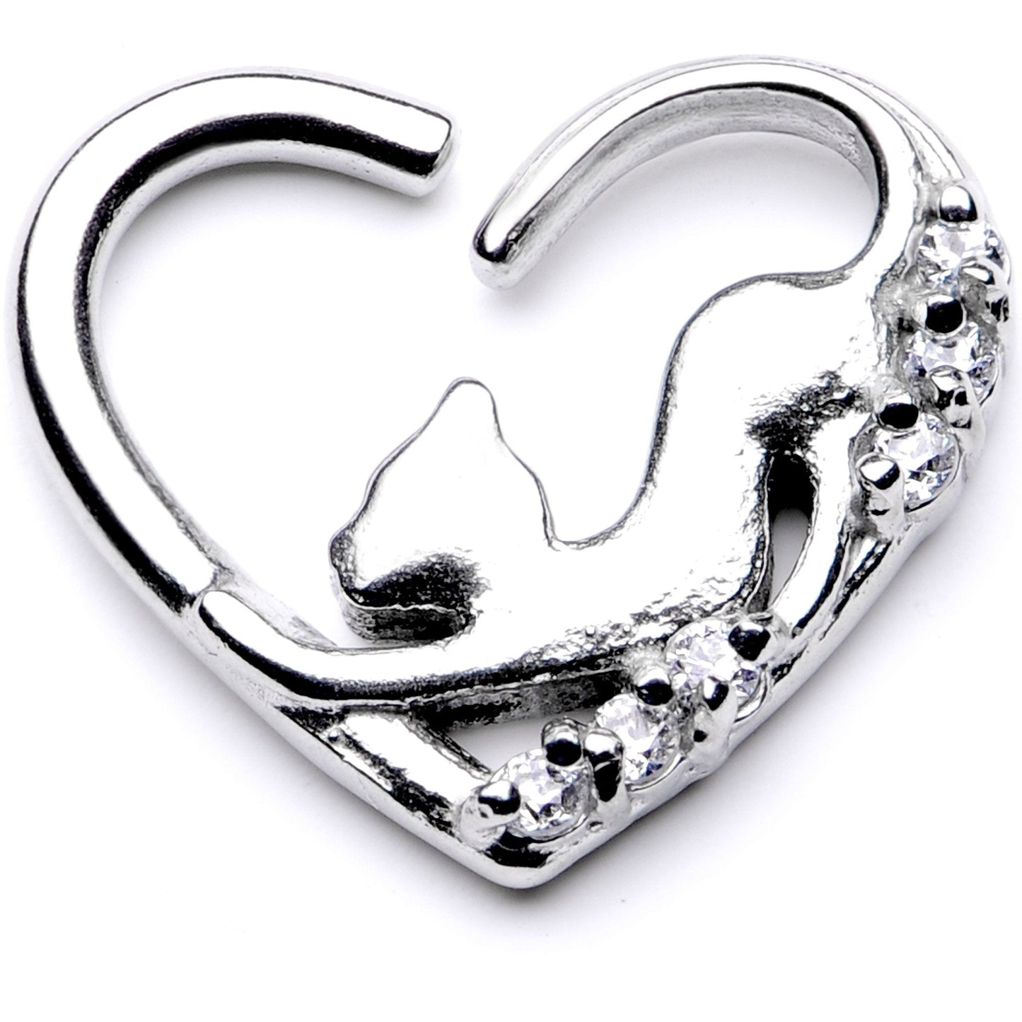 16G 3/8 Clear CZ Gem Cats Meow Left Heart Closure Ring