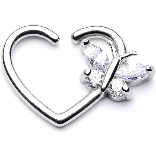 16G 3/8 Clear CZ Gem Summer Butterfly Left Heart Closure Ring