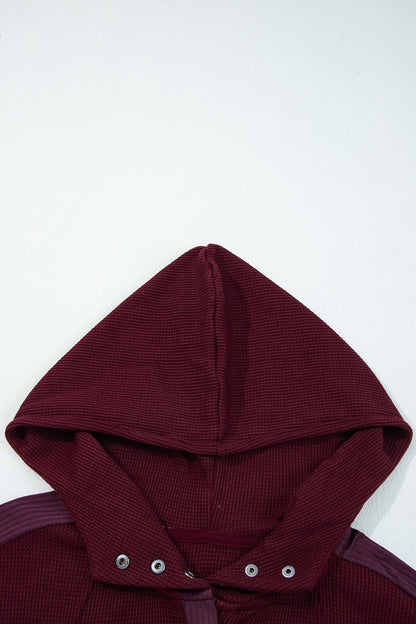 Waffle Zip Up Snap Button Hooded Jacket