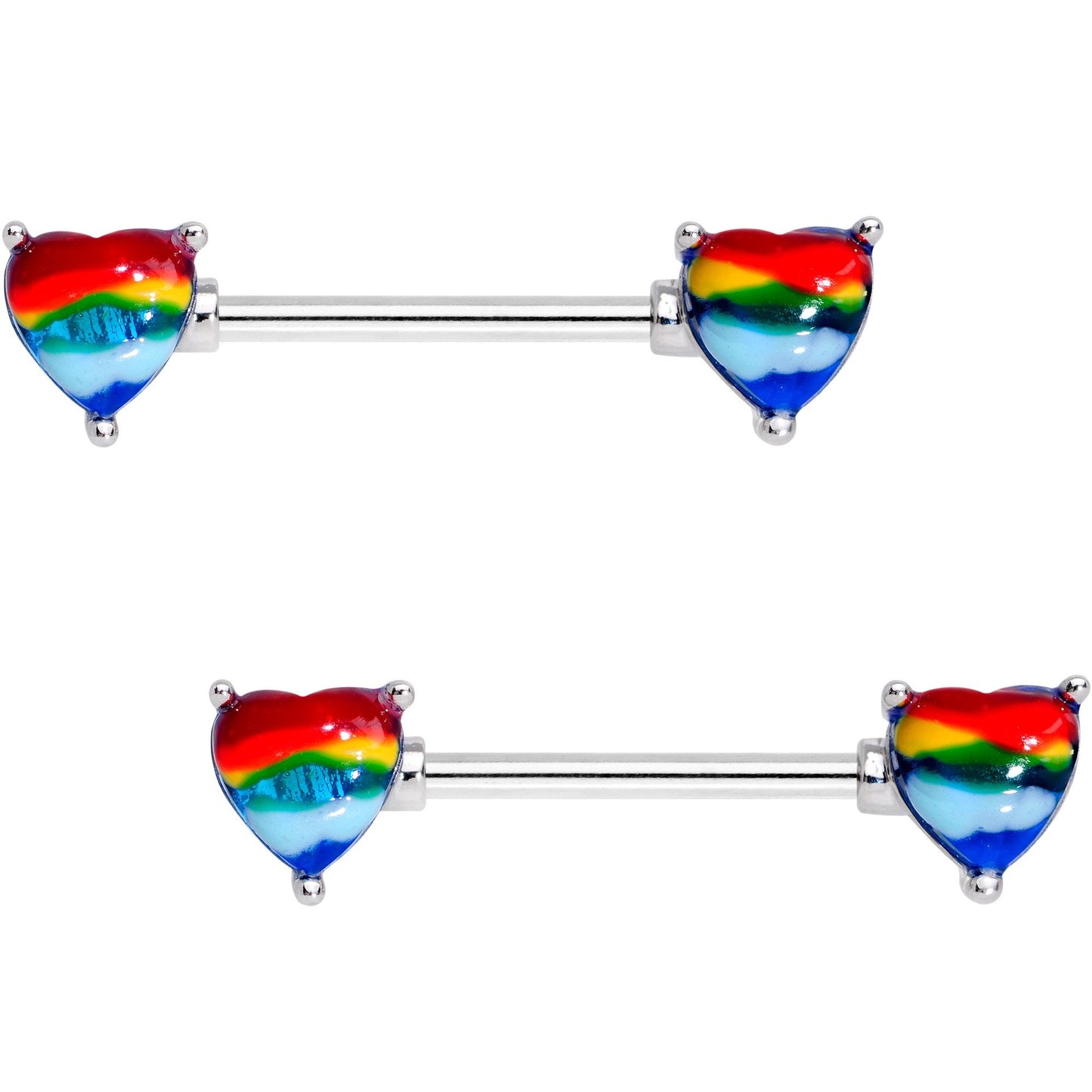 14G 9/16Melting Rainbow Heart Barbell Nipple Ring Set