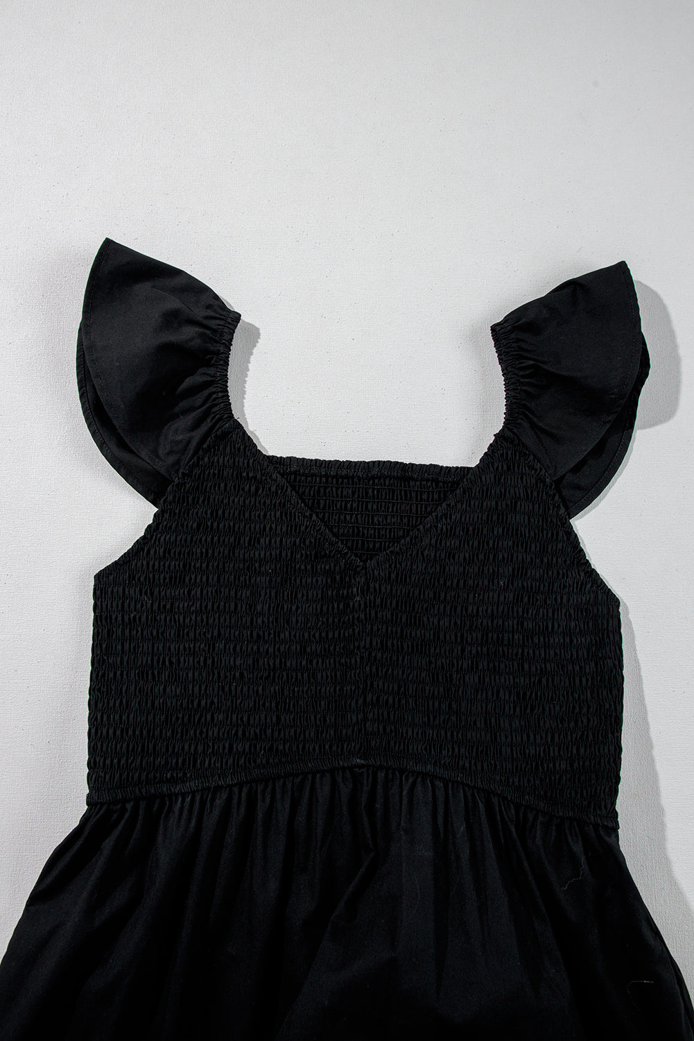 Solid V-Neck Flutter Sleeve Ruffle Maxi Dress