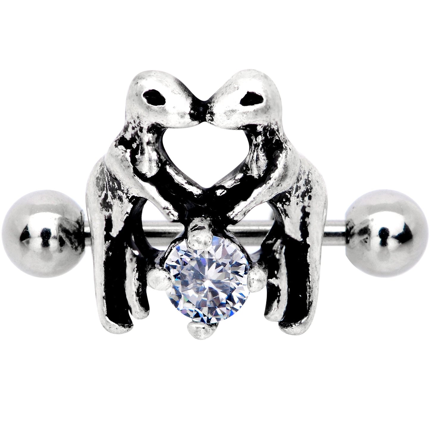 16G 3/8 Clear CZ Gem Prehistoric Dinosaur Heart Cartilage Cuff