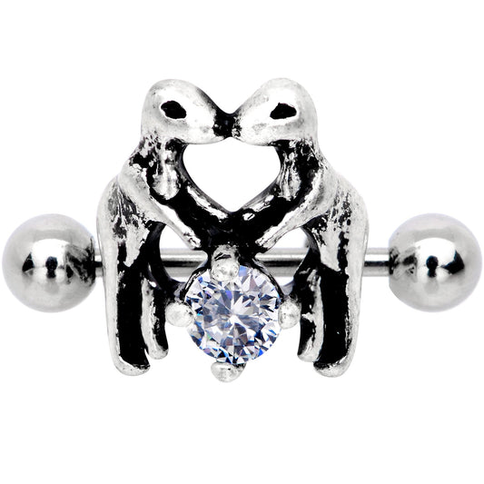 16G 3/8 Clear CZ Gem Prehistoric Dinosaur Heart Cartilage Cuff