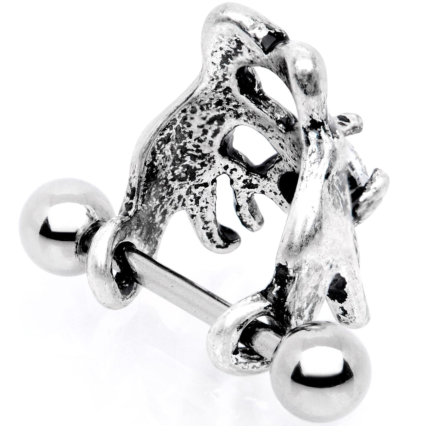 16G 3/8 Clear CZ Gem Prehistoric Dinosaur Heart Cartilage Cuff