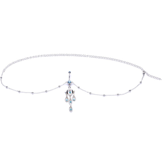 Aqua Gem Dancing Queen Chandelier Dangle Belly Ring Belly Chain
