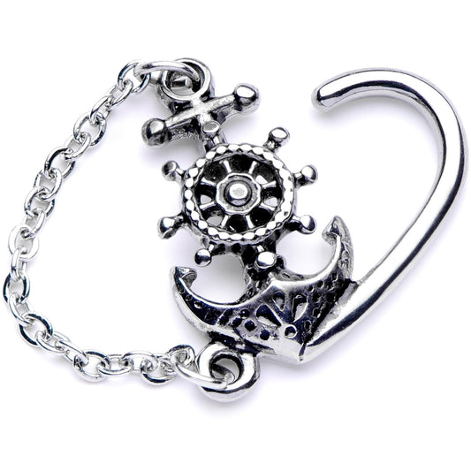 16G 3/8 Nautical Anchor Chain Dangle Right Heart Closure Ring