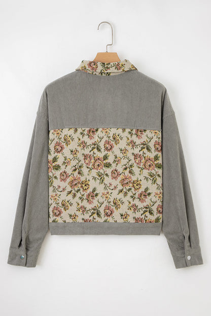 Floral Patchwork Ribbed Corduroy Shirt Jacket