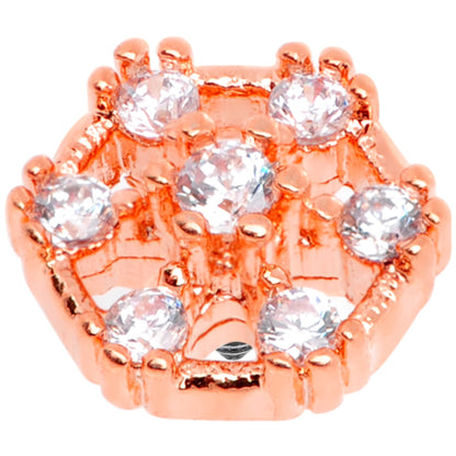 14G Clear Gem Rose Flower Tone Externally Threaded Dermal Anchor Top