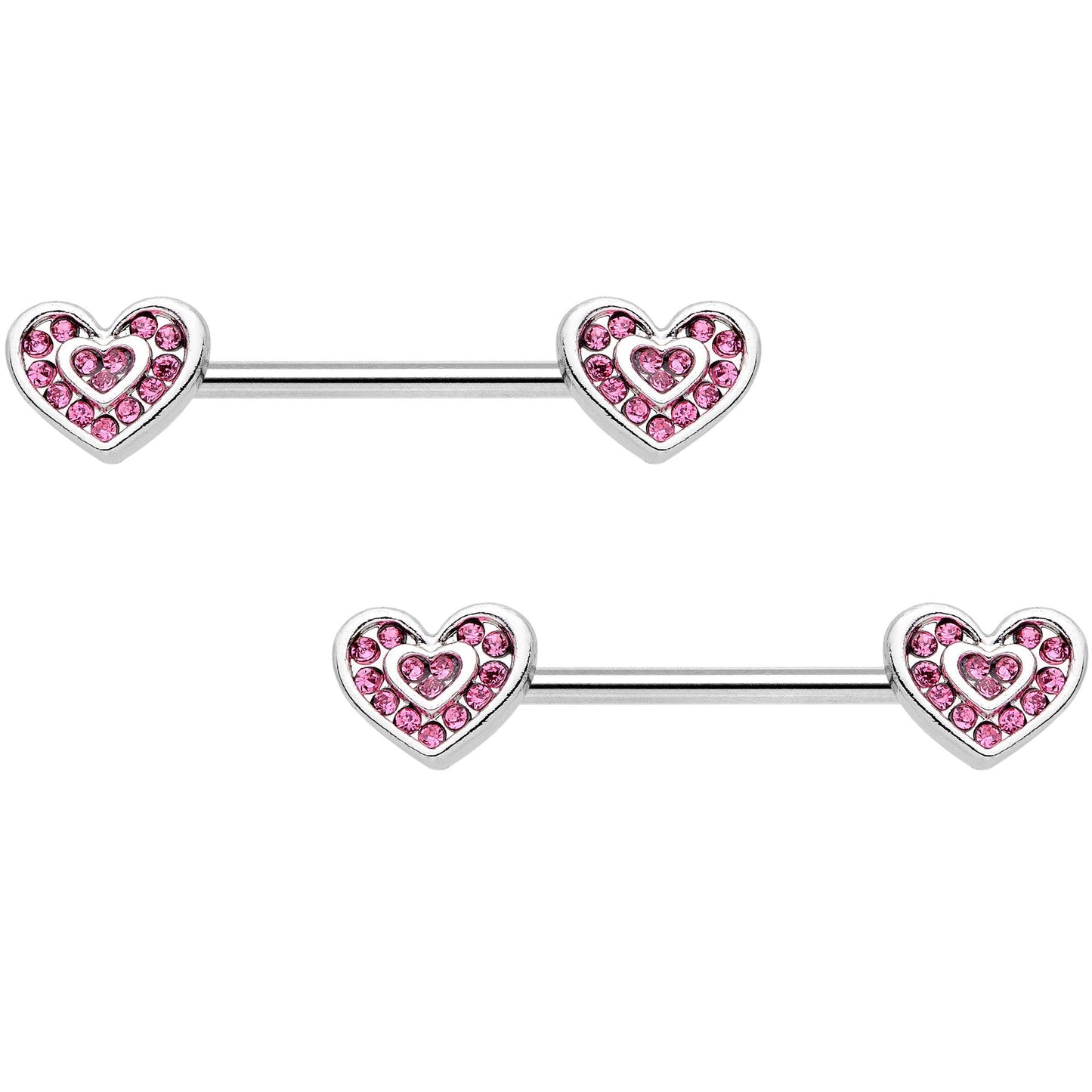 14G 9/16 Pink Gem Passionate Heart Barbell Nipple Ring Set