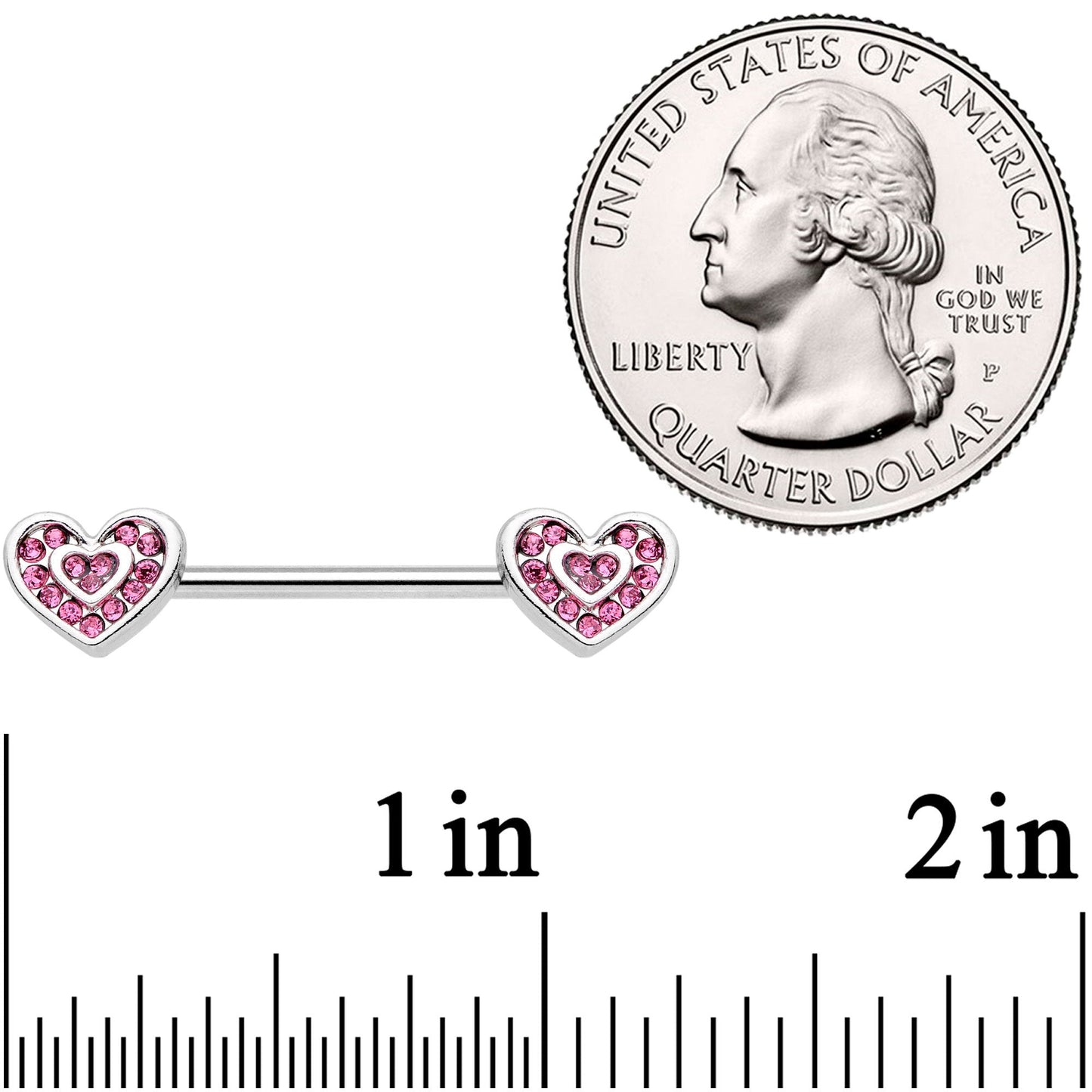 14G 9/16 Pink Gem Passionate Heart Barbell Nipple Ring Set
