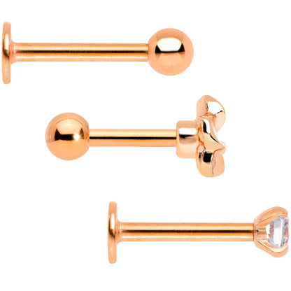 16G 1/4 Clear Gem Rose Gold Tone Deco Cartilage Tragus Set of 3