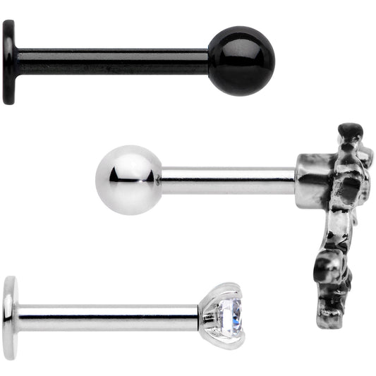 16G 1/4 Clear Gem Springtime Cartilage Tragus Earring Set of 3