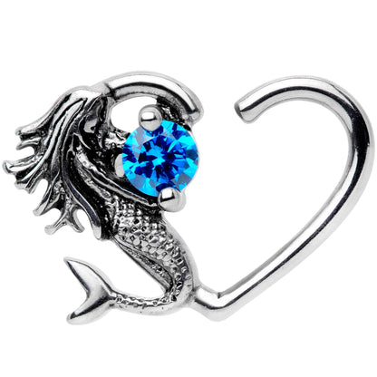 16G 3/8 Blue CZ Gem Mermaid Treasure Right Heart Closure Ring