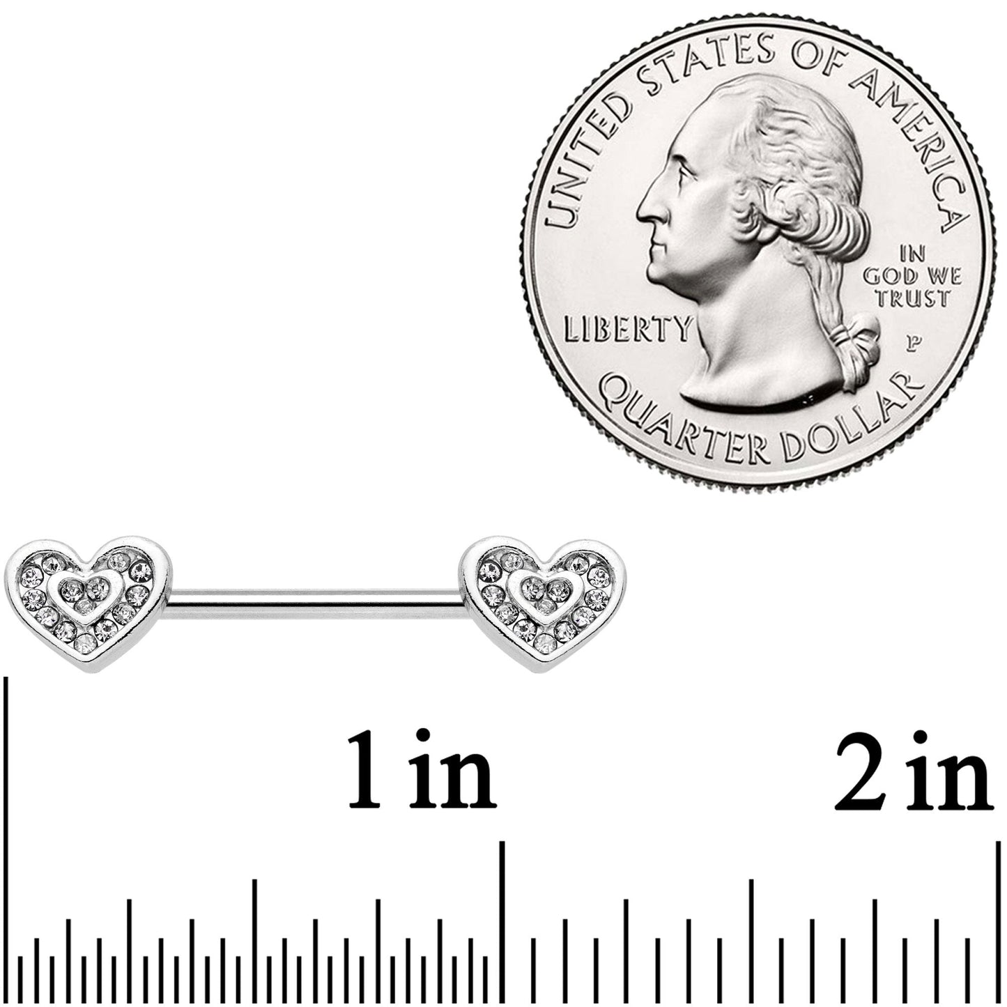 14G 5/8 Clear Gem Wrapped Hearts Barbell Nipple Ring Set