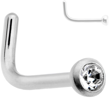 20G G23 Titanium Press Fit Clear CZ Micro Ball L Shaped Nose Ring