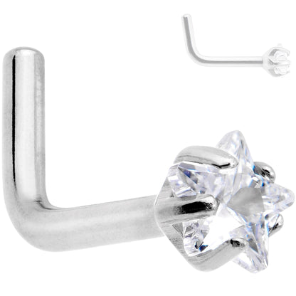 18G Clear 3mm CZ Star Gem Grade 23 Titanium L Shaped Nose Ring