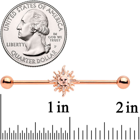 14G Rose Gold Tone Happy Sun Industrial Barbell 38mm