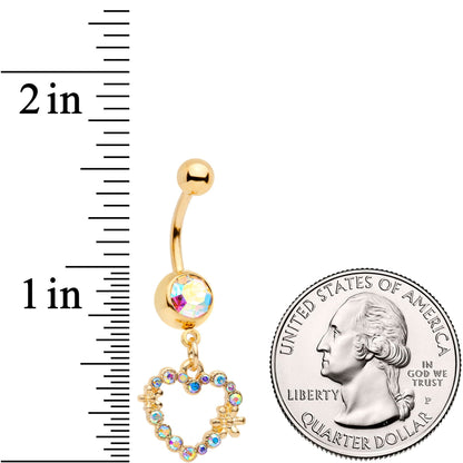 14G 7/16 Aurora Gem Gold Tone Heart Dangle Belly Ring