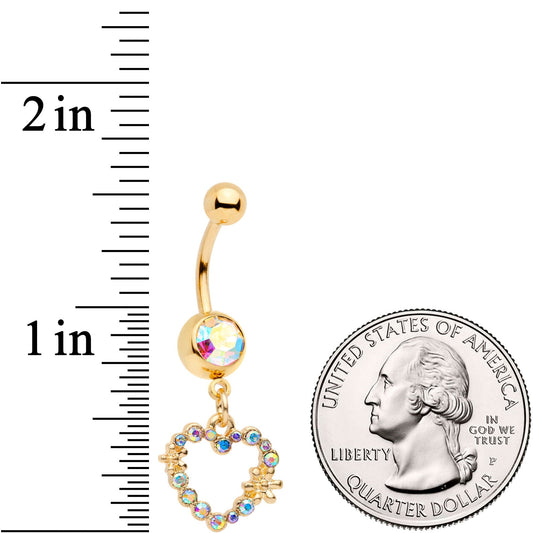 14G 7/16 Aurora Gem Gold Tone Heart Dangle Belly Ring