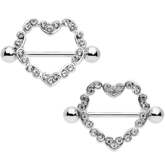 14G 9/16 Clear Gem Dear Heart Nipple Shield Set