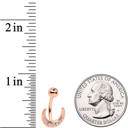 Clear CZ Gem Rose Gold Tone Crescent Moon Belly Ring