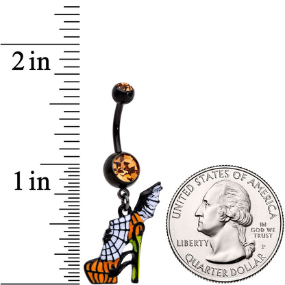 Orange Gem Black Halloween Batty Spider Stiletto Dangle Belly Ring