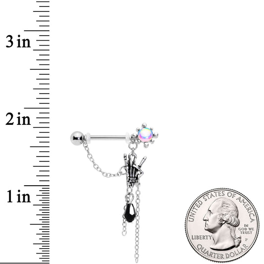 9/16 Black Gem Skeleton Heavy Metal Dangle Barbell Nipple Ring Set