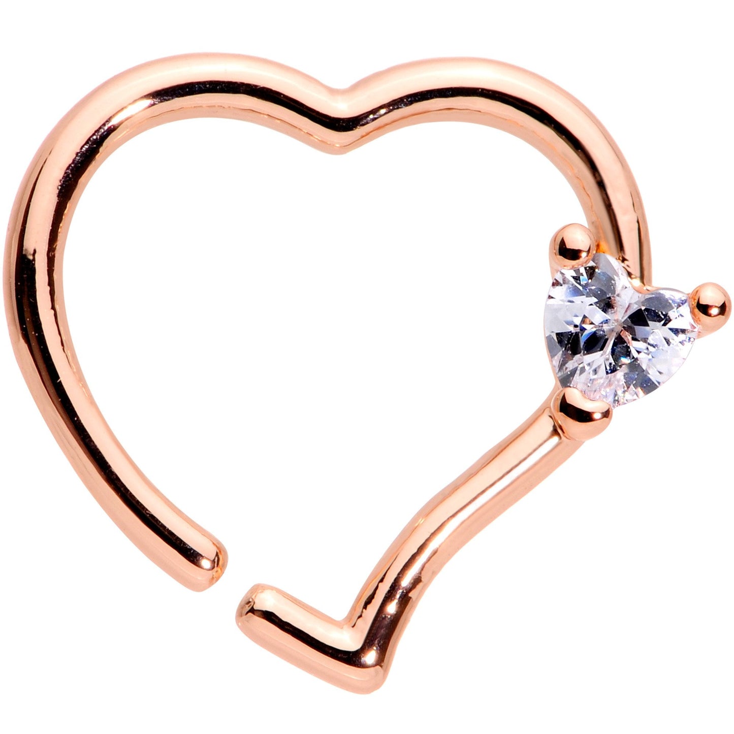 16G 3/8 Clear CZ Gem Rose Gold Tone Heart Closure Ring