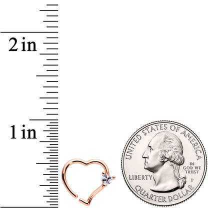 16G 3/8 Clear CZ Gem Rose Gold Tone Heart Closure Ring