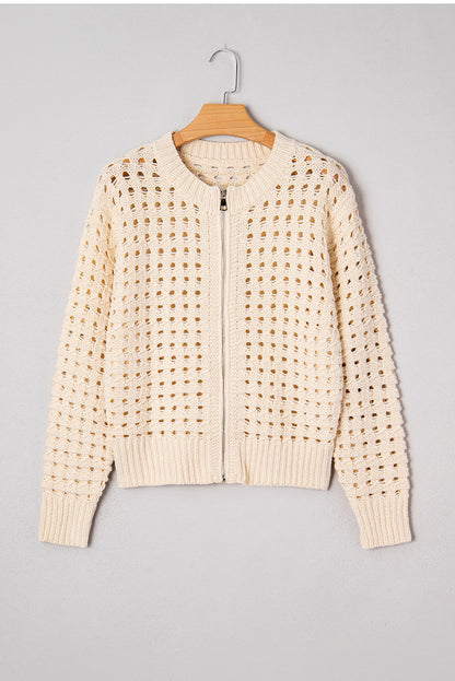 Hollowed Knit Zip Up Sweater Cardigan