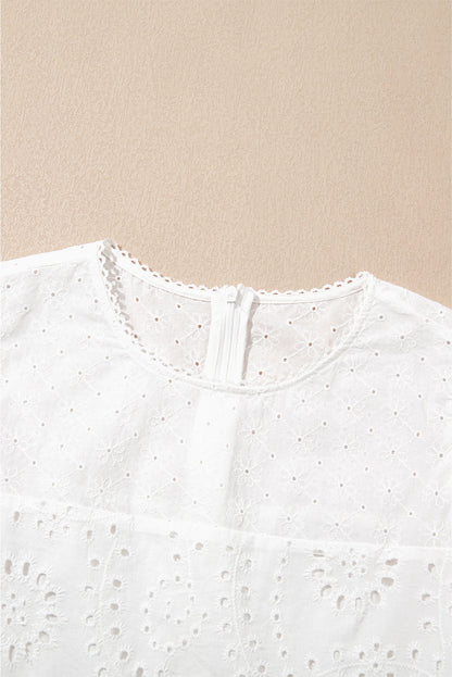Floral Eyelet Embroidered Sleeveless Ruffle Hem Dress