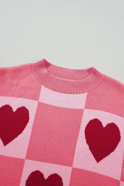 Plus Size Valentine Heart Checker Mock Neck Sweater