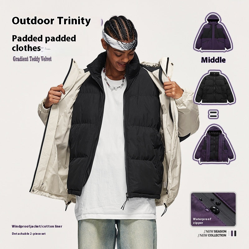Outdoor 3-in-1 Fleece-lined Removable Down Cotton Jacket