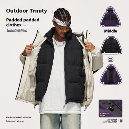 Outdoor 3-in-1 Fleece-lined Removable Down Cotton Jacket