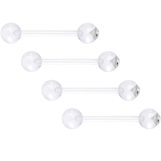 Clear Gem Clear Acrylic Barbell Tongue Ring Set of 4